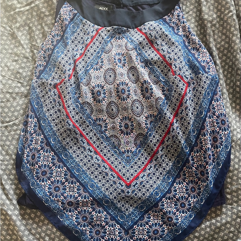 Alyx Navy and Crimson Geometric Blouse